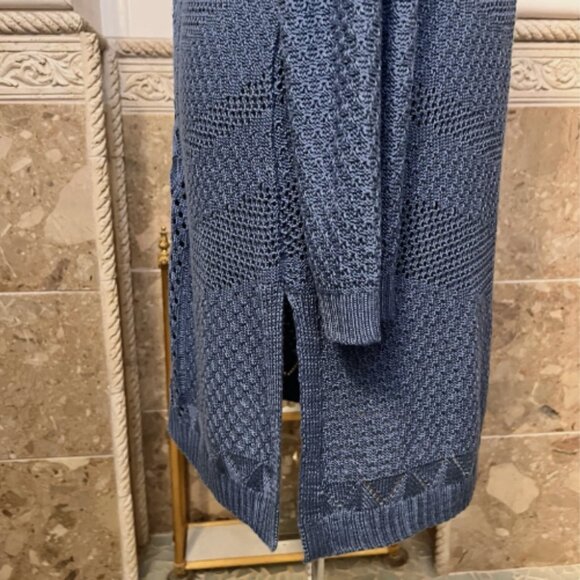 New Directions Sx XL. Open Front Blue Knit Sweater Duster Cardigan Acrylic. B121 - Picture 4 of 6